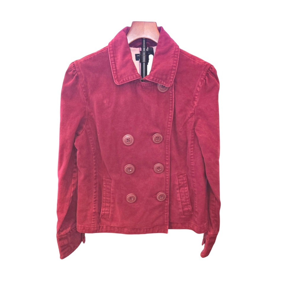 American Eagle VTG Y2K Cropped Pea Coat Womens L/G Maroon Cotton Double Breasted